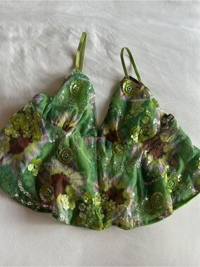 Green Floral Sequin Camisole Top